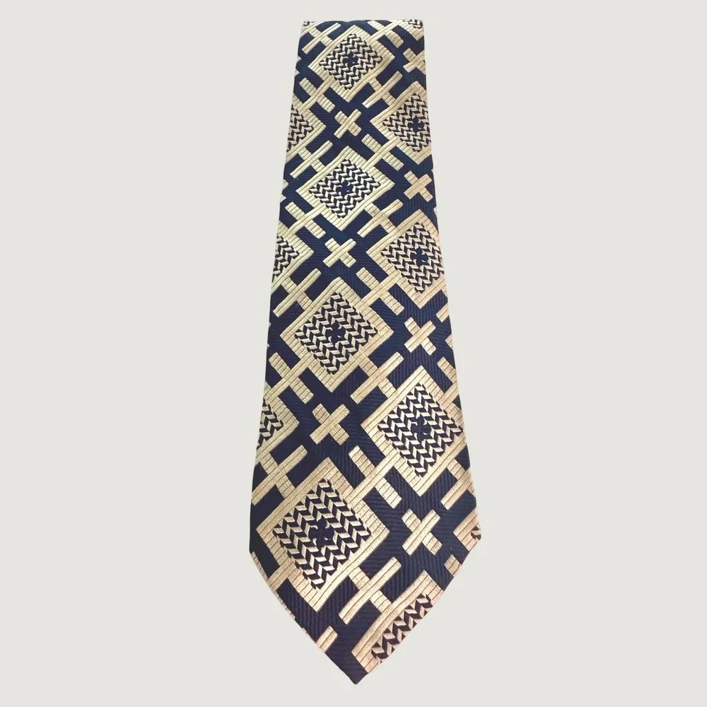 60s -70s Beau Brummell Mr Wonderful Tie Navy Groovy Geometric Op Art Retro